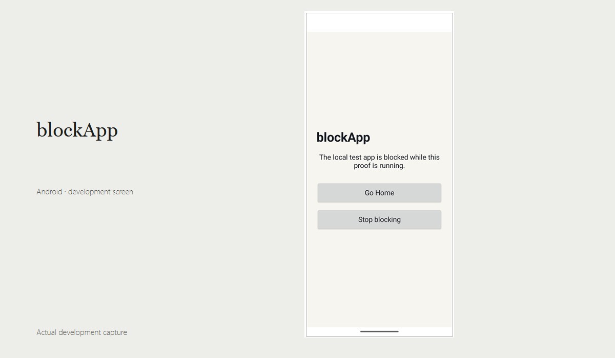 Complete blockApp native development screen, proportionally fitted without cropping.