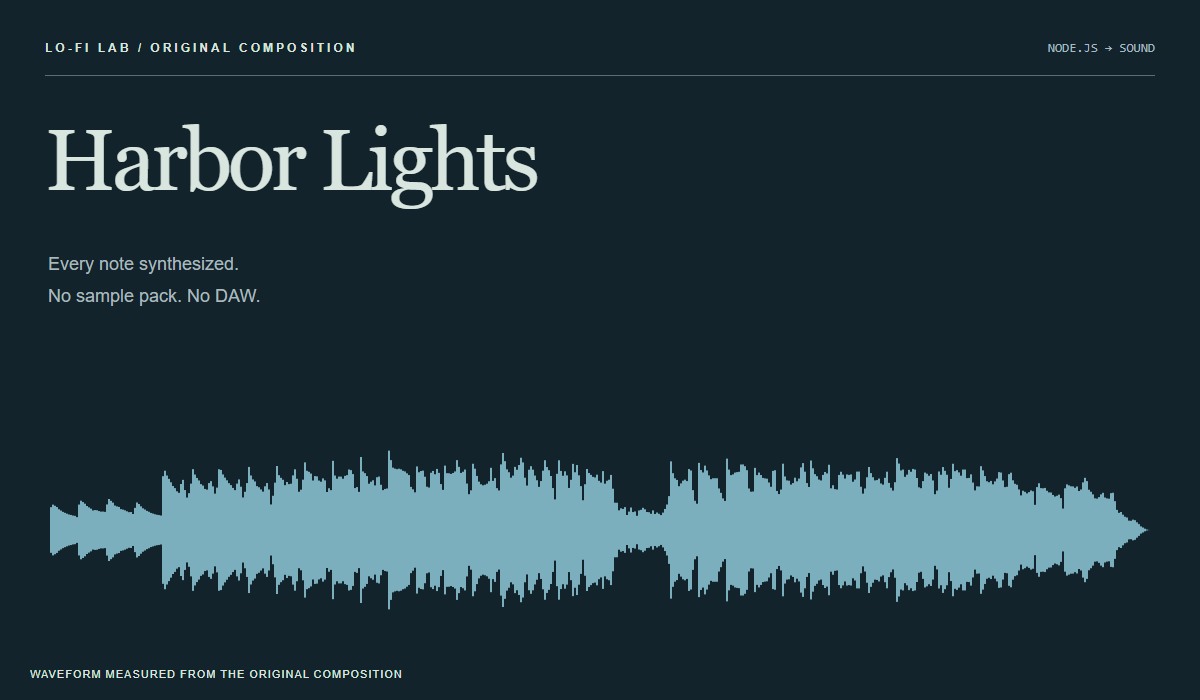 Measured waveform of the original Harbor Lights composition, decoded locally without publishing the audio.